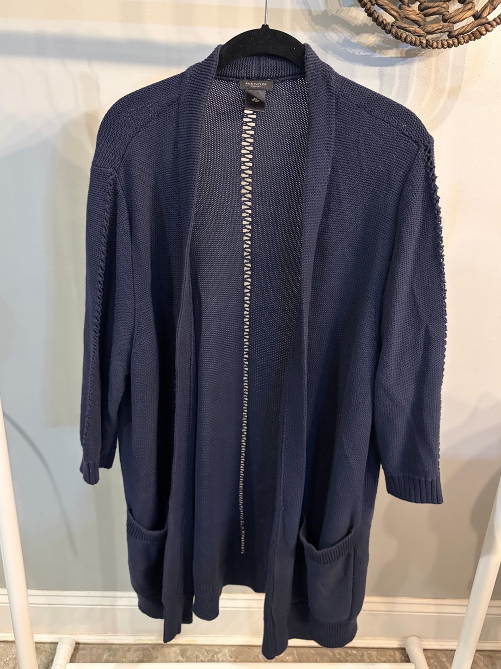Ann Taylor Factory Navy Open-Front Pocket Cardigan size XL